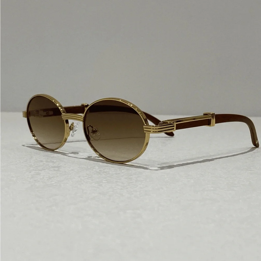 NEW Retro Oval Metal Sunglasses with Brown Ombré Lens OS - Picture 3 of 4